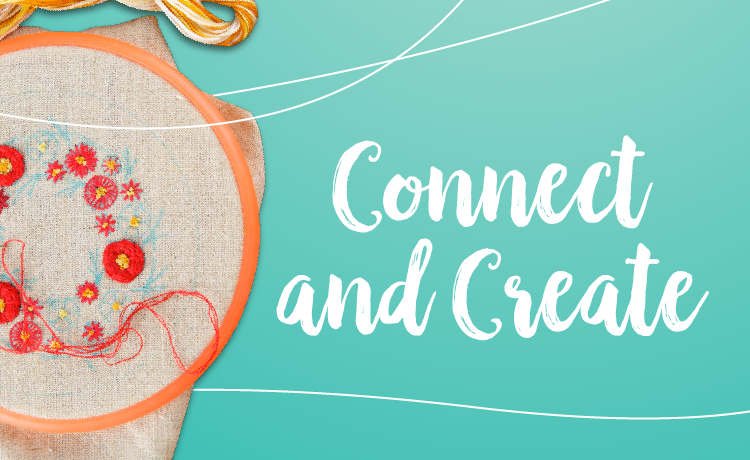 Connect and create logo with embroidery hoop in background