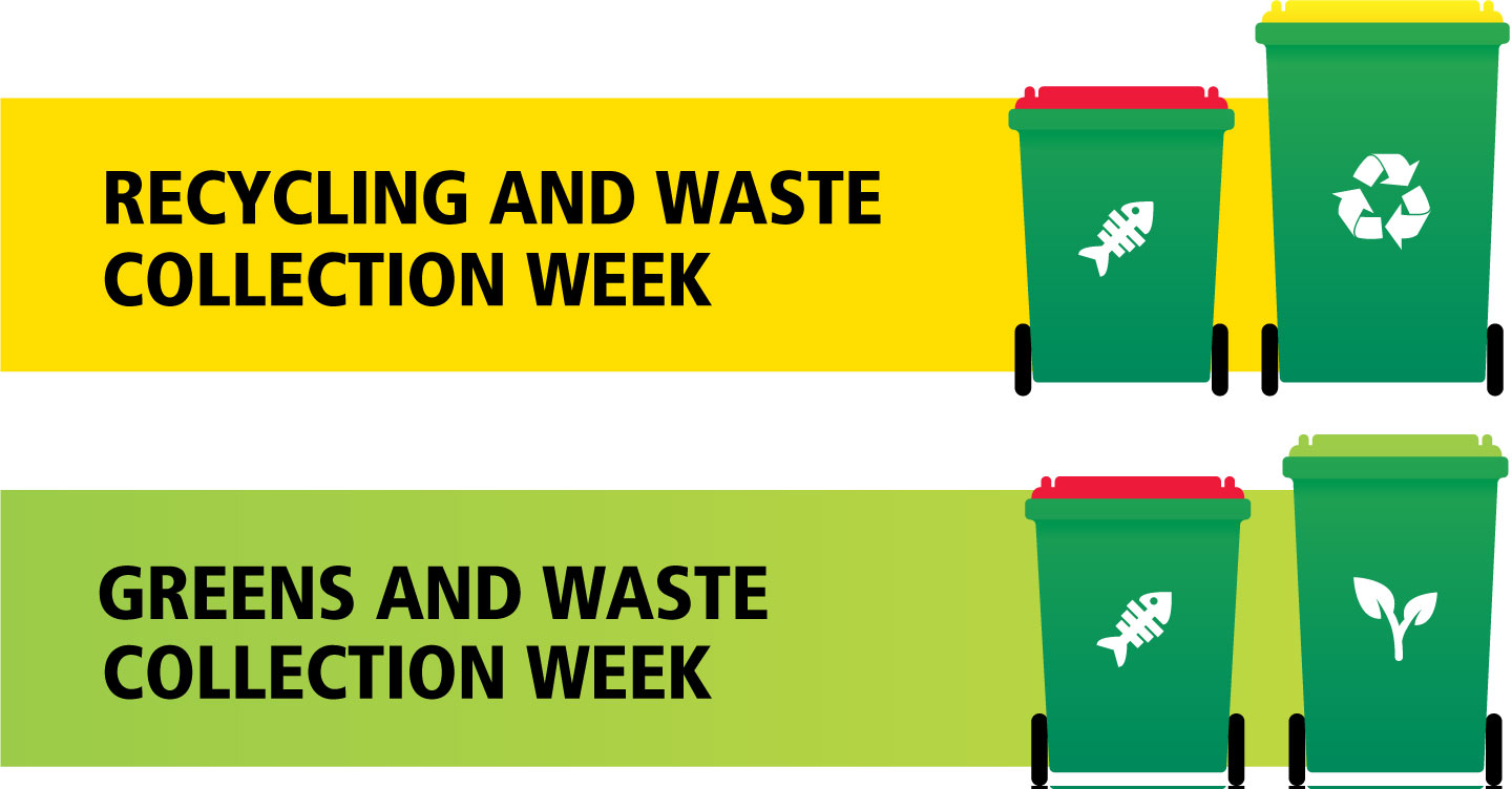 The waste bin is collected weekly, with the green waste and recycling bins on alternative weeks.