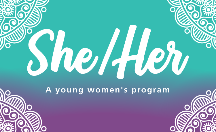 Teal & Purple She/Her program image with white accents