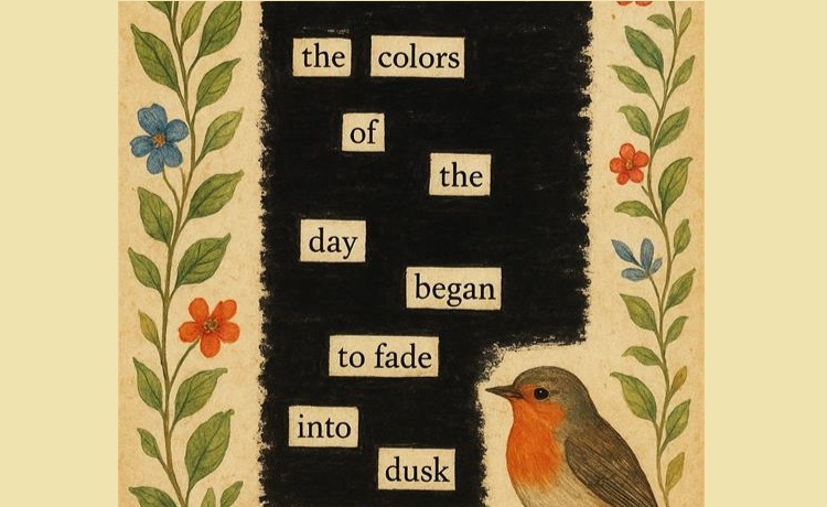 Page with blacked out text and a bird