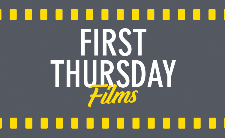 The text First Thursday Films written on a movie film strip