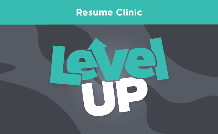 Grey background with Resume and Level Up title text