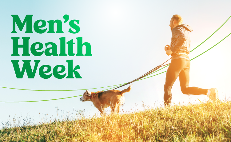 Men's Health Week. Man running with dog.