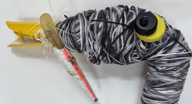 . Rockingham Beach  Primary School Peggy the Seabird wire, carpet, fake grass,  cans, bottle caps, milk crate,  papier-mâché. Image courtesy the artist.