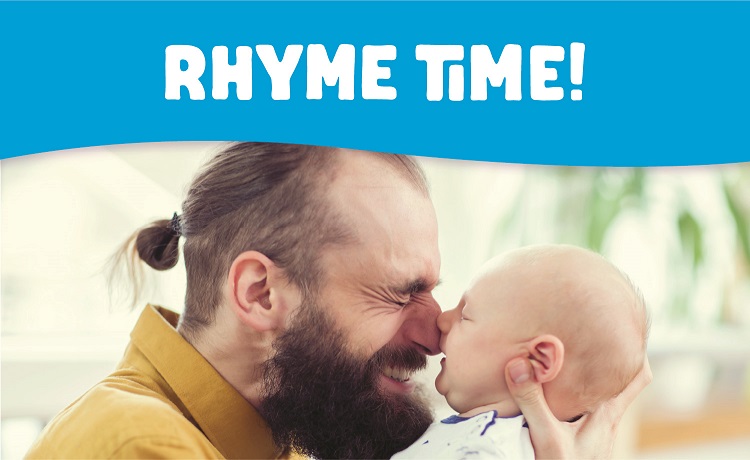 Father and baby with the words Rhyme Time!