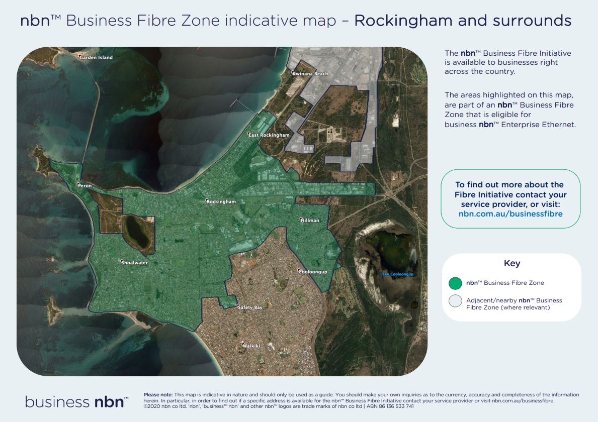 Map showing the business fibre zone in Rockingham.