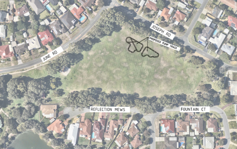 possible pump track placement shown on June Road reserve