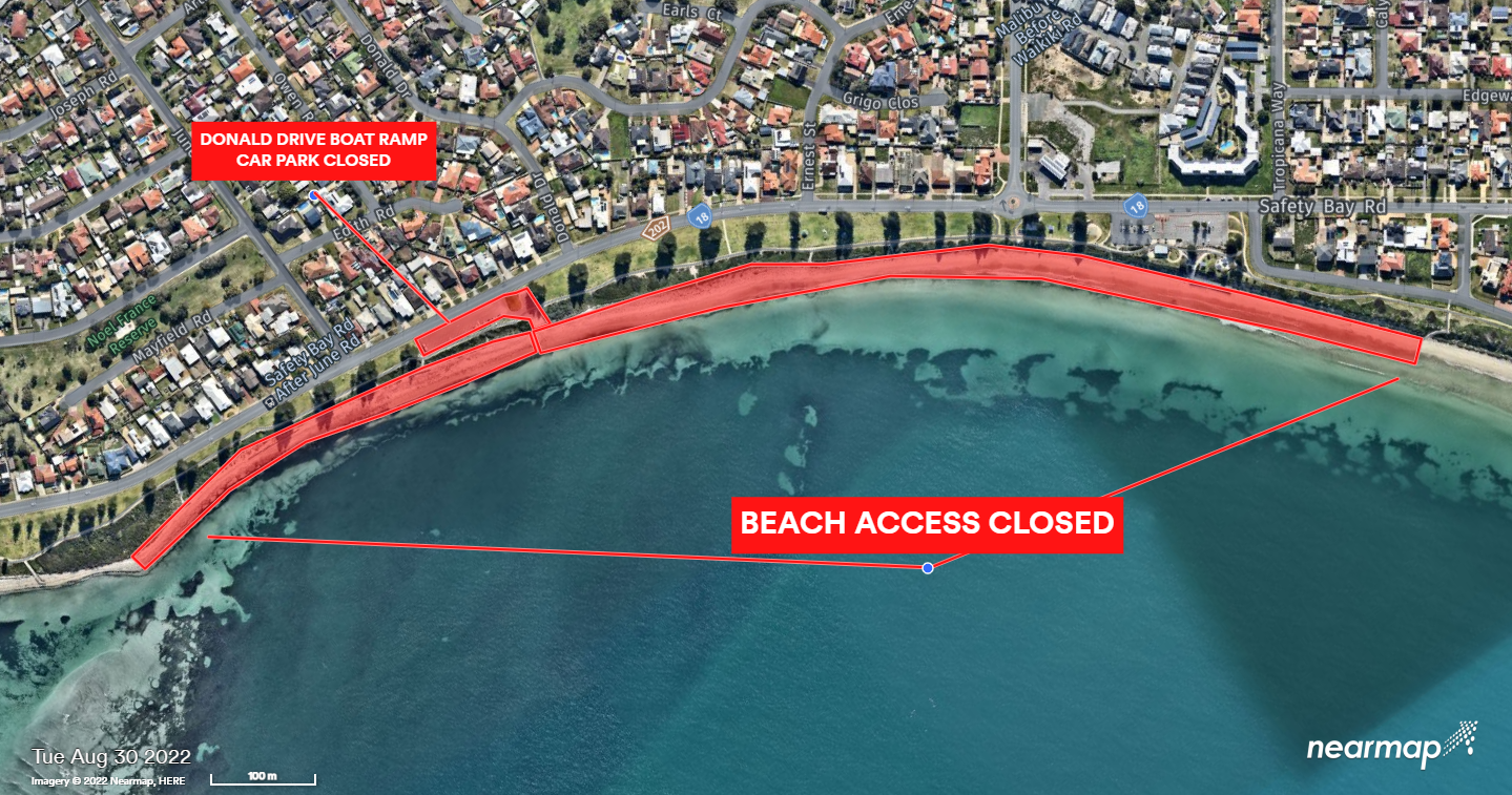 Aerial view of beach area affected.