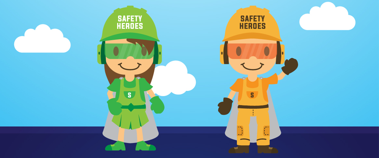 Safety heros wearing capes and hats.