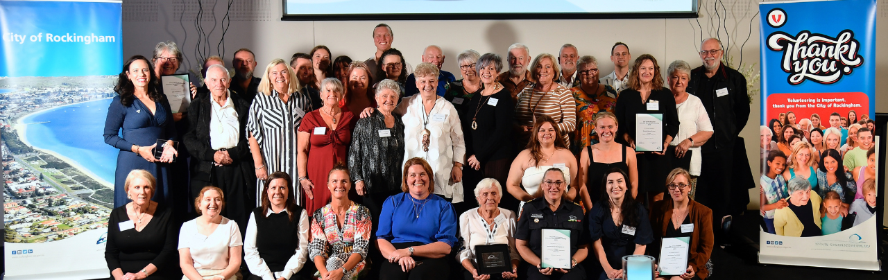 Group photo of winners of the 2025 Volunteer Recognition Evening