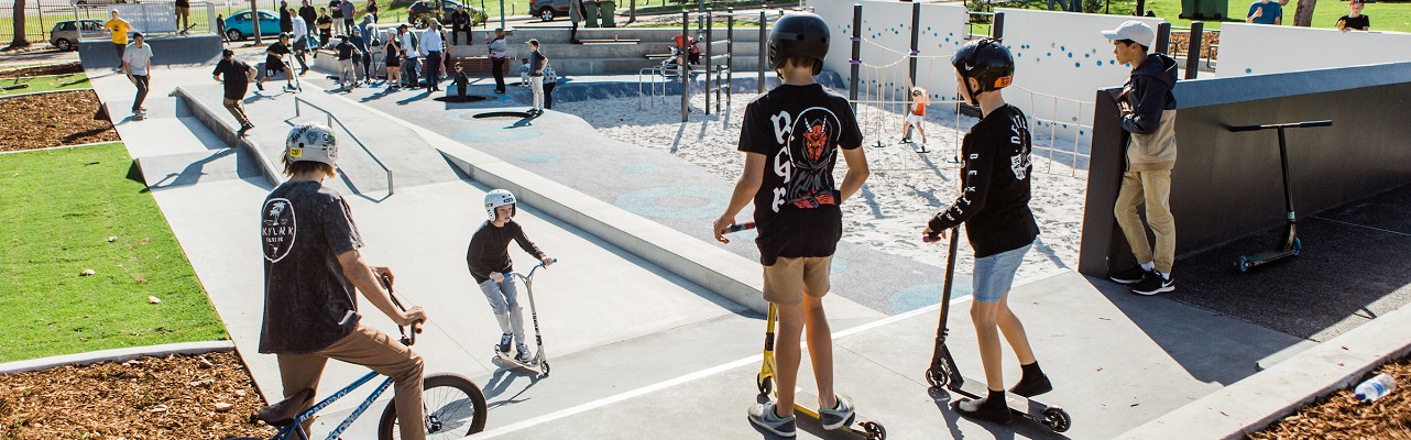 People on scooters and BMX bikes at the Baldivis Youth Space