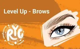 Blue eye and eyebrow on an orange background