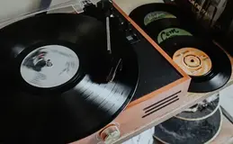a record player with a record on it