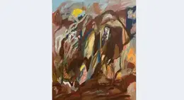 a painting of trees and bushes