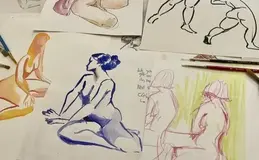 a group of drawings on paper