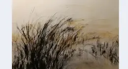 a black and white painting of grass