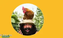 a man with a beard and a rooster on his head