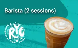 Latte glass with coffee on a turquoise background