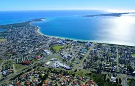 Ariel view of the City of Rockingham with ocean in the background