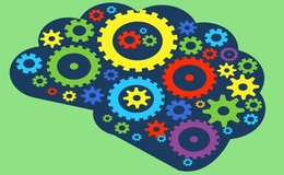 a colorful gears in a cloud shape