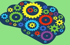 a colorful gears in a cloud shape