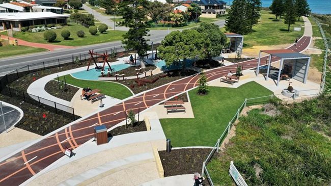 a park with a playground and a water park