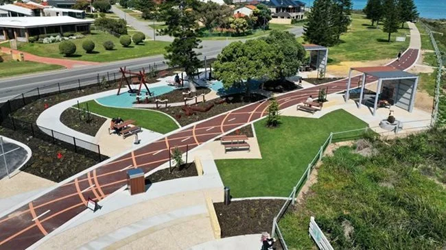 a park with a playground and a water park