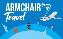 Plane flying through the air over various noteable landmarks.