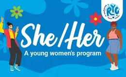 a blue background with white text and flowers