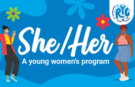 a blue background with white text and flowers