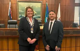 Mayor Lorna Buchan with Cr Jason Davies in the Council Chambers