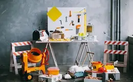 a table with construction tools on it