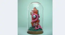 a sculpture in a glass dome