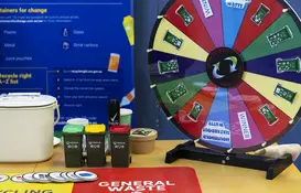 a wheel of garbage on a table