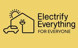 a logo with a house and a sun and wires