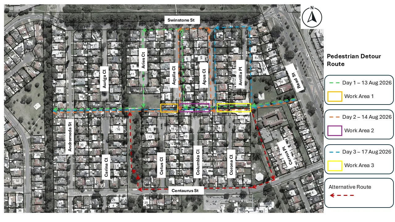 Aries Court Reserve Rockingham - Pedestrian Route Detour Map