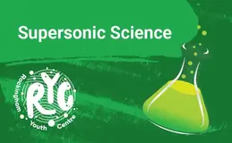 Green flask with bubbles on a green background