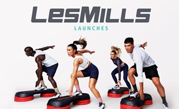 Les Mills Launches logo with people doing group fitness.