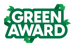 recycling arrows and green leaves surrounding words Green Award