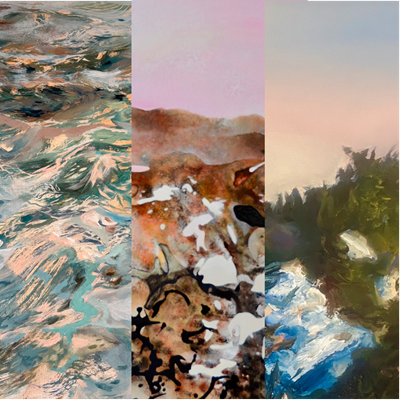 Collage of three abstract landscape artworks