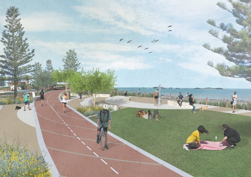 Foreshore park with playground, lawn and paths