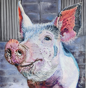 Painting of a pig.