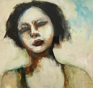 Abstract portrait painting of a women's head.
